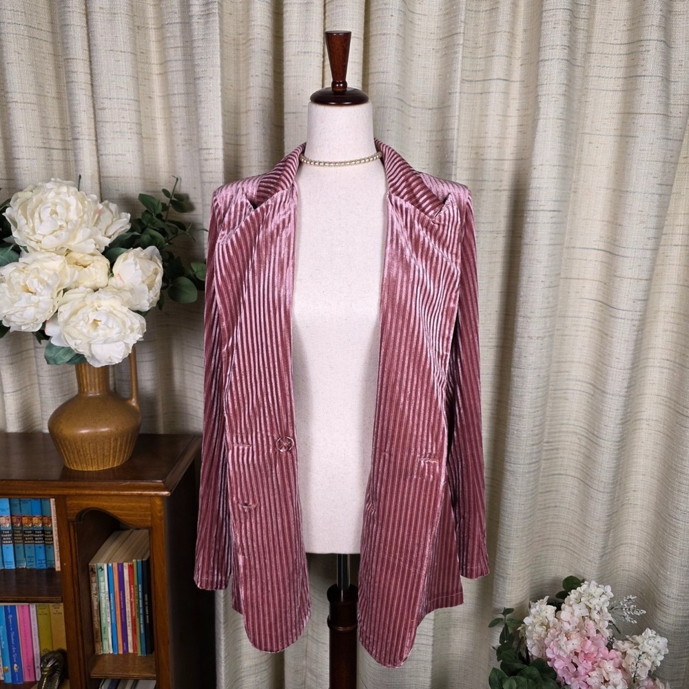 Light Pink Velvet Blazer Boho Romantic Coquette Fairy Size Large - Picture 14 of 16